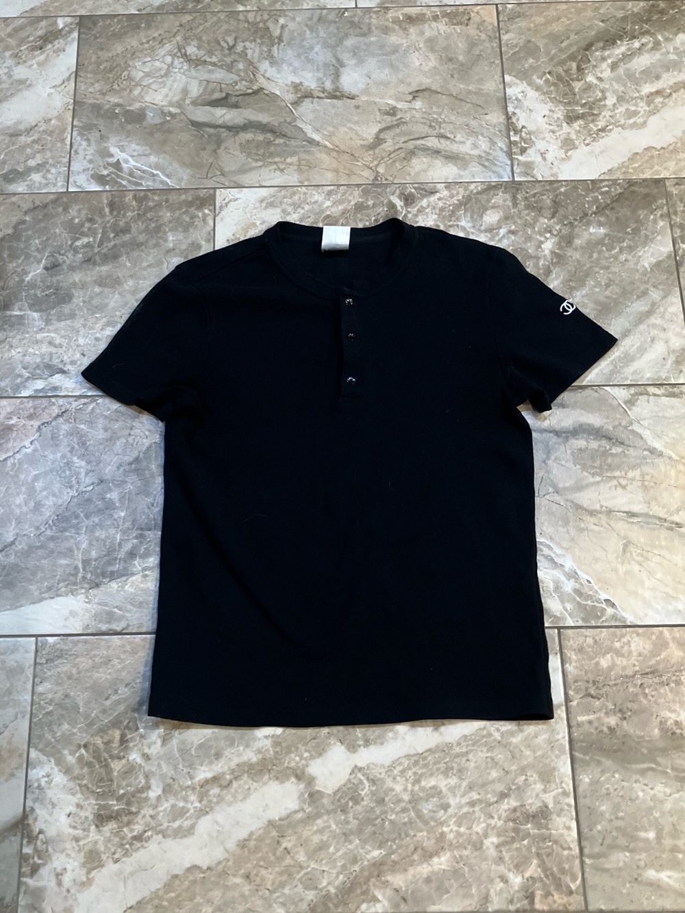Chanel employee uniform CC logo black polo shirt